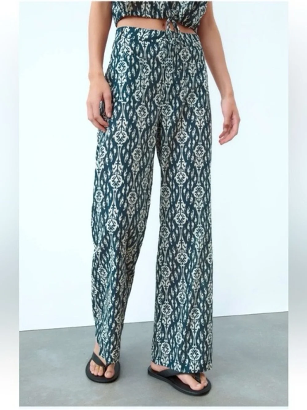 Zara Ikat Print Wide Leg Button Front Boho Wide Leg 100% Cotton Relaxed Pant XXL